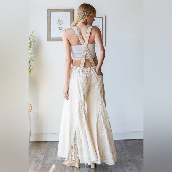 OLI & HALI MULTI LACE PATCHWORK WIDE LEG OVERALLS in cream - Picture 6 of 8